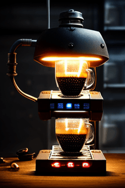 AI generated: coffe machine, industrial style and leds