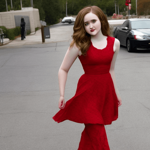 AI generated: Kaitlyn Dever in a red dress