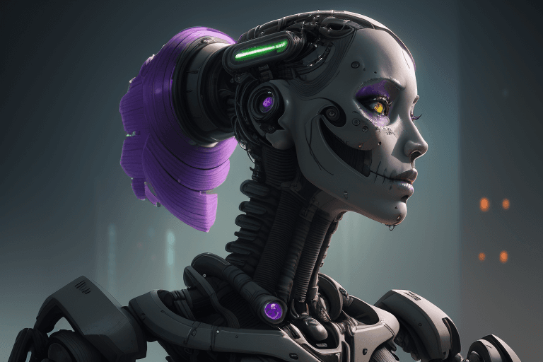 AI generated: ultra detailed, android female cyborg robot, science fiction cinematic, 8 k, sci - fi movie!!, flowe...