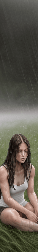 AI generated: HDR photo of woman with long brunette hair, eyes closed, white tank top and underwear, clinging clot...