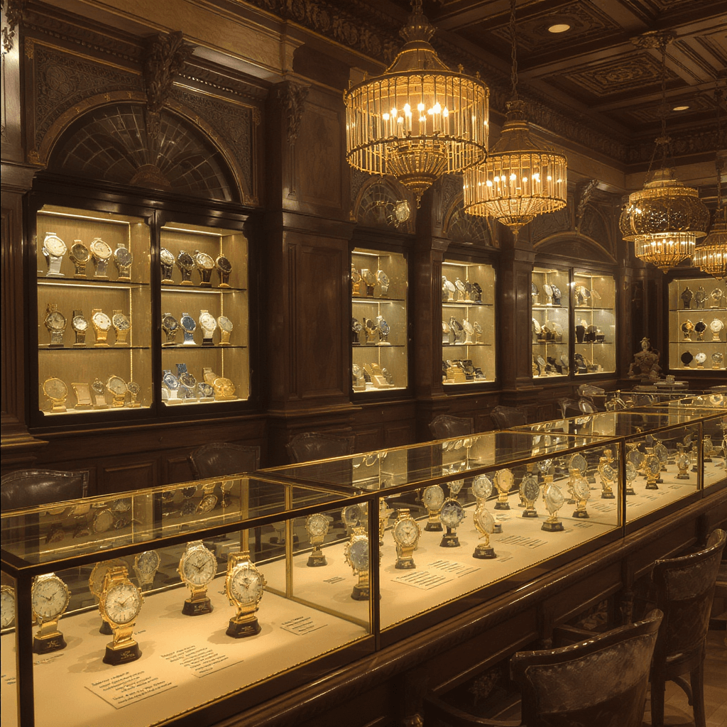 AI generated: Vintage luxury watch show room