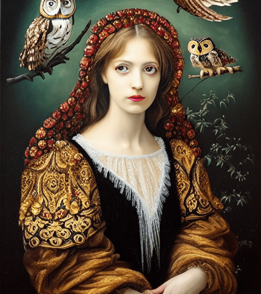 AI generated: Oil painting, high resolution 8k, Raffaello master painter, Byzantine artwork, 
young lady close up ...