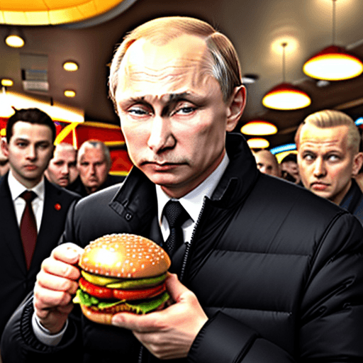 AI generated: Vladimir Putin eats hamburger in McDonalds