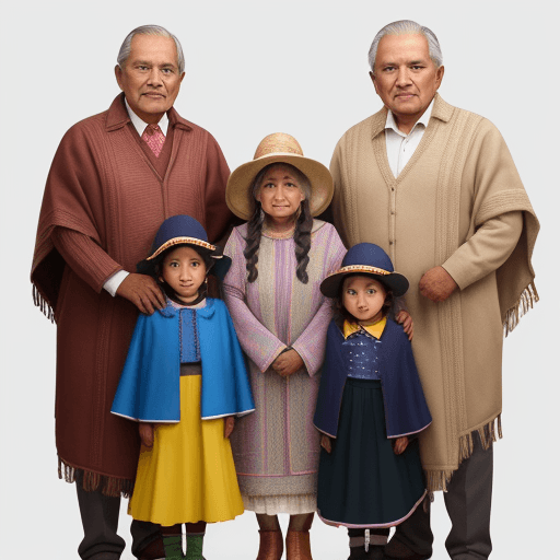 AI generated: Genera una imagen de una familia peruana cusqueña compuesta por tres generaciones: abuelos, padres y...
