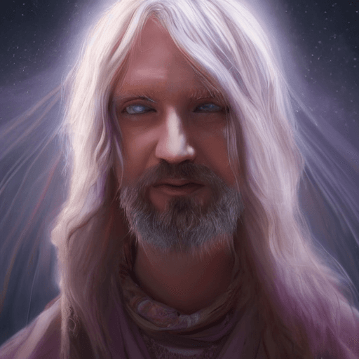 AI generated: colorfull portrait of Religious mysteries man , white long hair and scarf on head and face, mature, ...