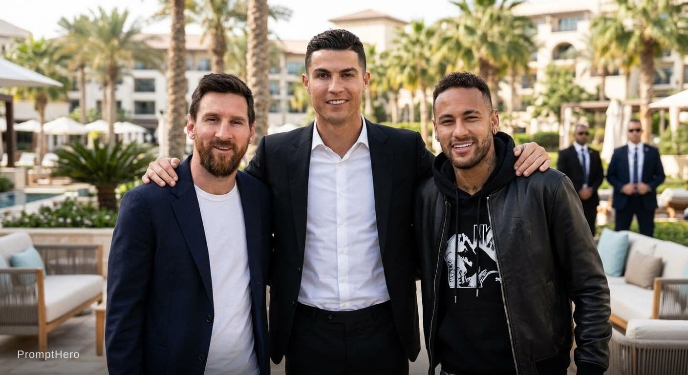 AI generated: messi ronaldo neymar yanyana foto