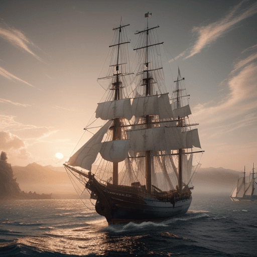 AI generated: Photo of a ultra realistic sailing ship, dramatic light, pale sunrise, cinematic lighting, battered,...