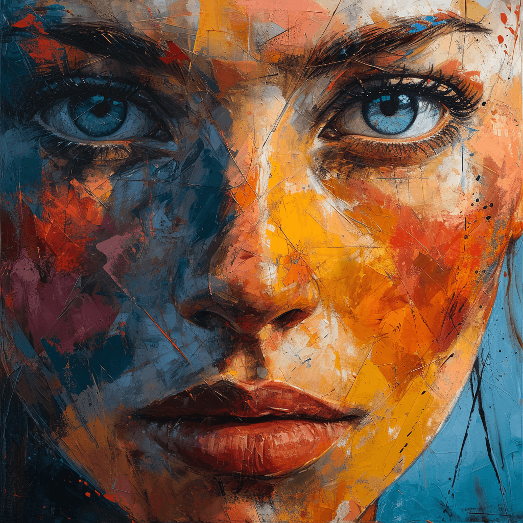 AI generated: woman's face, pable picasso, cubism, vibrant colors --ar 1:1 --stylize 750 --v 6