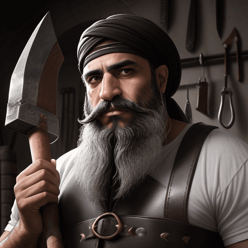 AI generated: Create an image of a strong, mythical, middle-aged Iranian man around 50 years old. He has a mystica...