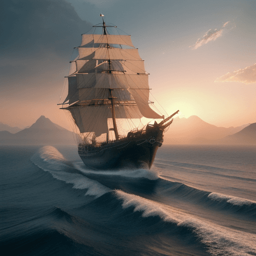 AI generated: Photo of a ultra realistic sailing ship, dramatic light, pale sunrise, cinematic lighting, battered,...