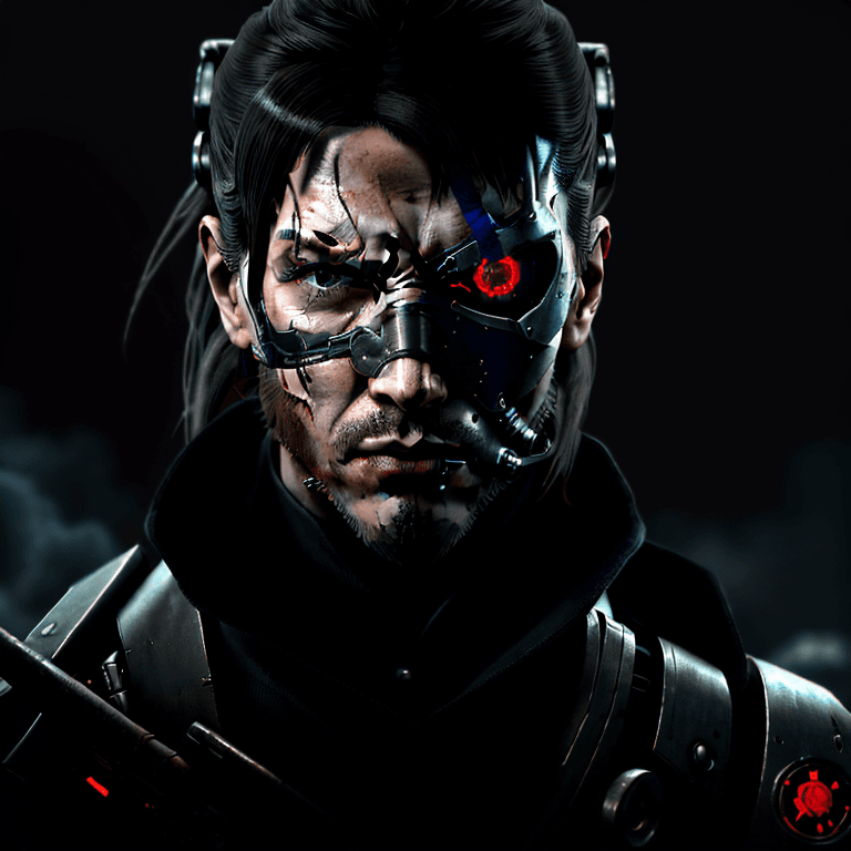AI generated: highly detailed close up portrait of a cyborg futuristic cyberpunk version of metal gear solid, by l...