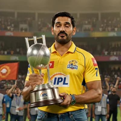 AI generated video: Lifting trophy with msd csk seme outfit 
