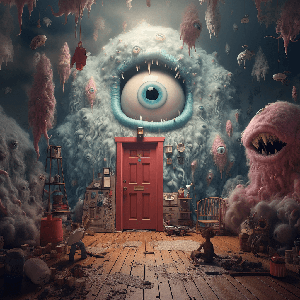 AI generated: a monster appears to be coming out of someone's room, in the style of realistic hyper-detailed rende...