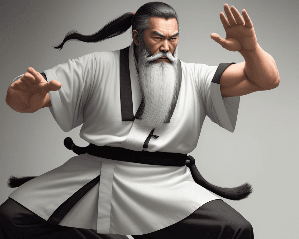 AI generated: A kung fu master with long white beard