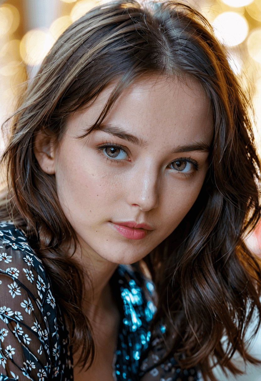 AI generated: cinematic photo extreme close-up of a young woman with brunette hair, perfect eyes looking at the vi...