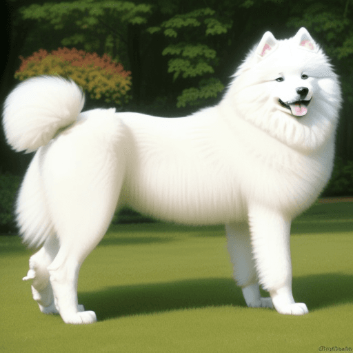 AI generated: samoyed dog standing only on his 2 back legs 