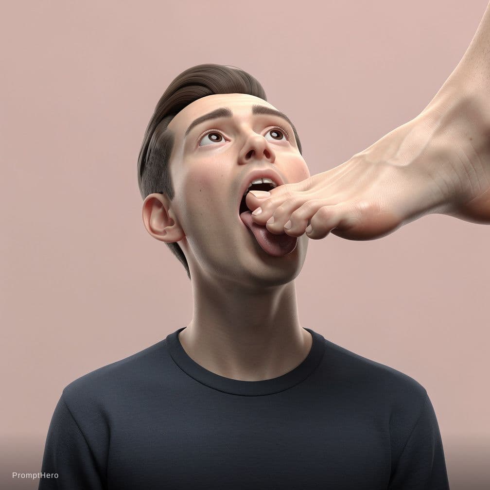 AI generated: Toes on the mans tongue
