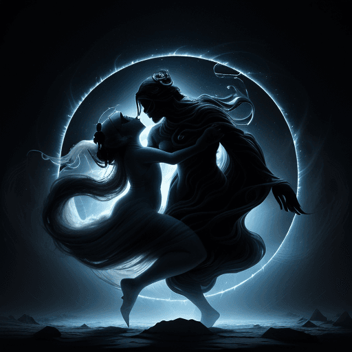AI generated: Within the depths of a nebulous abyss, the Yin and Yang weave a hypnotic symphony of light and shado...