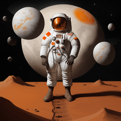 AI generated: francisco franco is in space suit, standing in the dirt, in the style of fantasy art, dark white and...