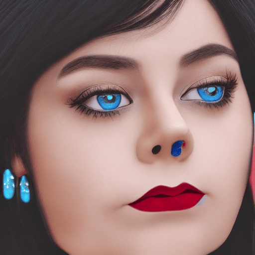 AI generated: 8k,solo,2girl,solo,black hair,makeup,earrings,mole under eye,blush,jewelry,long hair,lipstick,red li...
