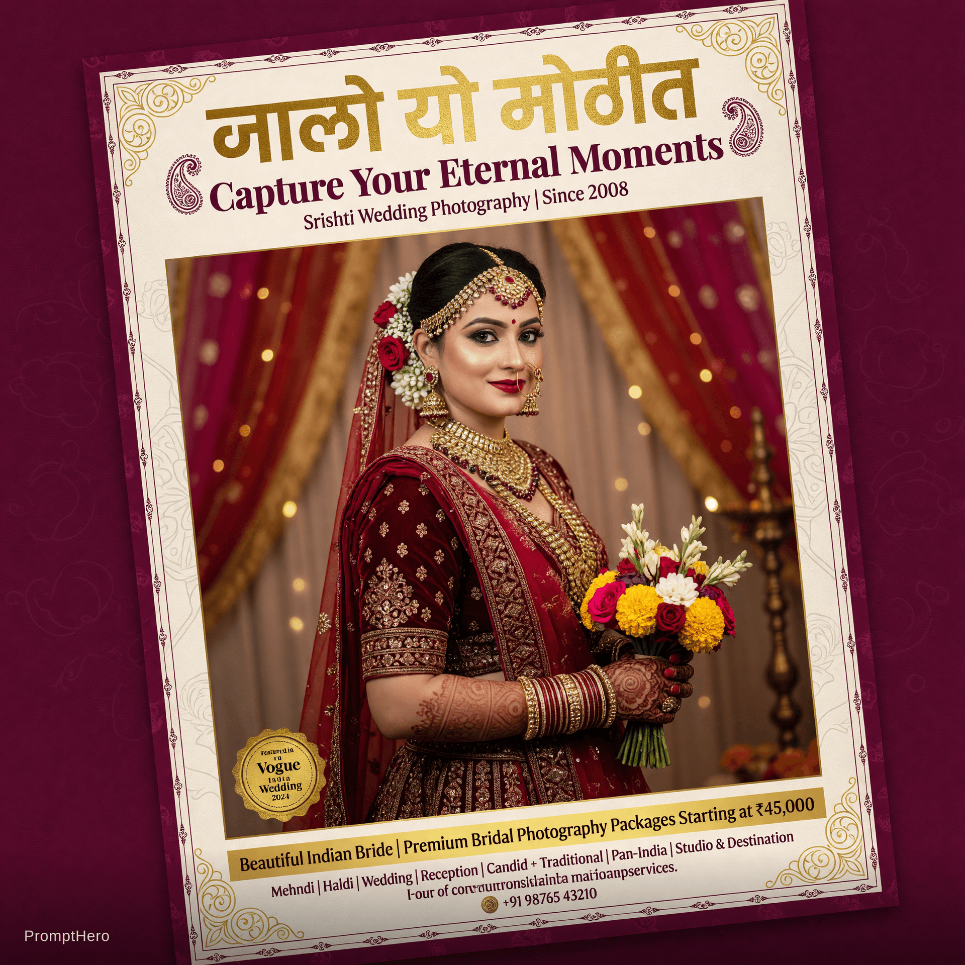 AI generated: A poster with a Indian beautiful bride with photograph advertisement 