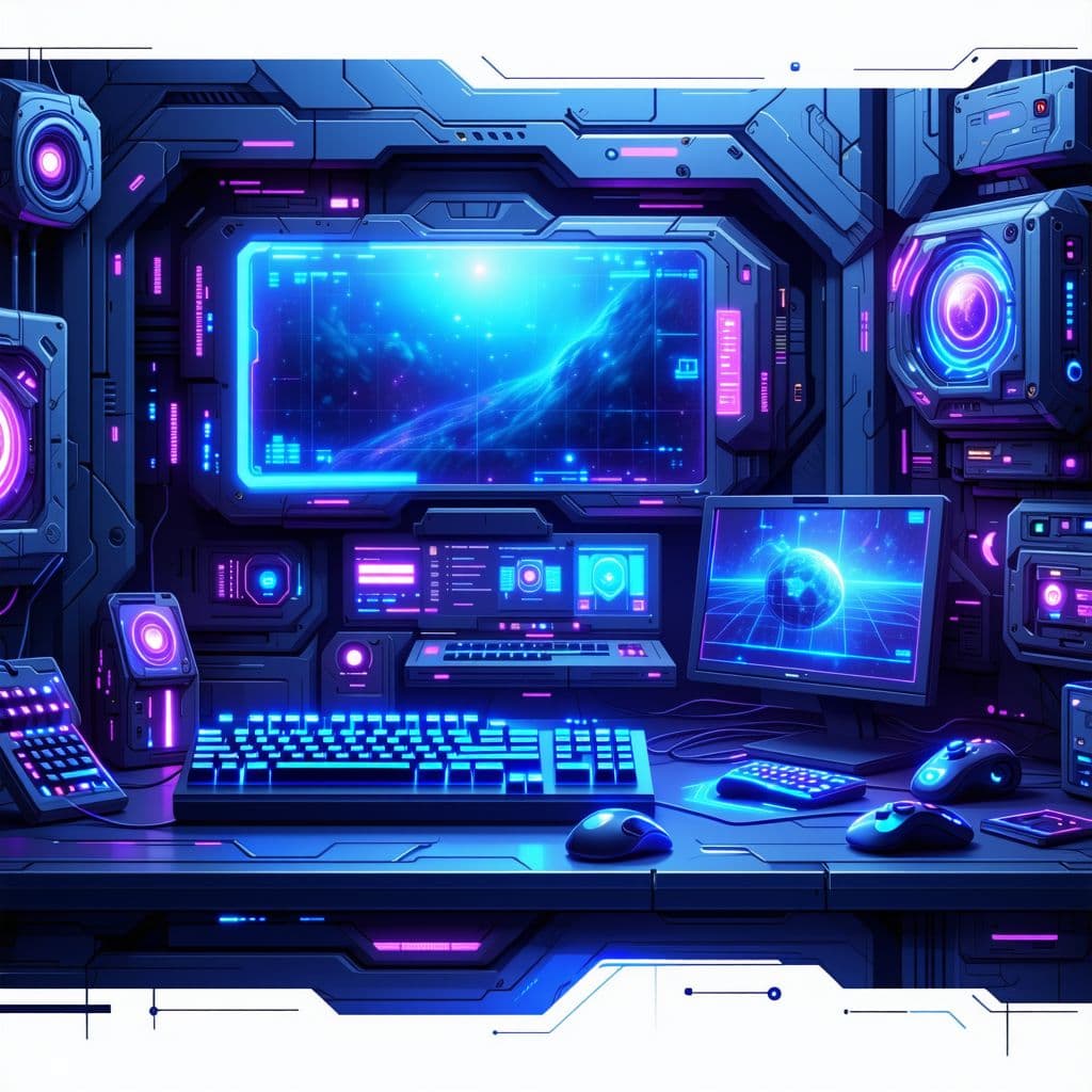 AI generated: Create a dynamic gaming stream layout with a futuristic sci-fi theme. The layout should include spac...