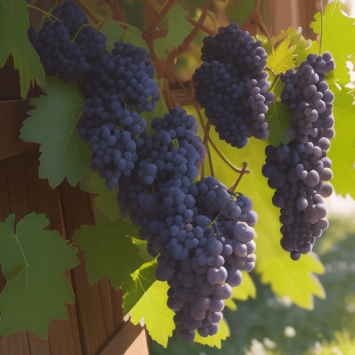 AI generated: Hyperrealistic outdoor photo of bunches of grapes, daylight, indirect lighting