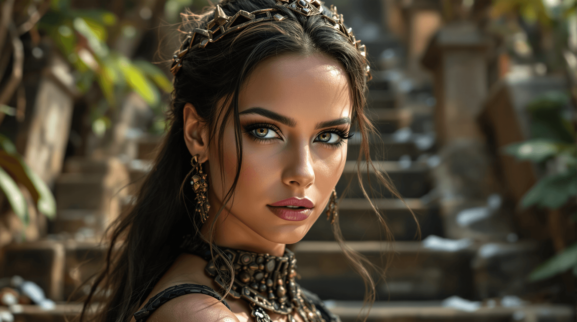 AI generated: a professional photo of the most female in the world, a young adult, Sarah Michelle Gellar Aztec pri...