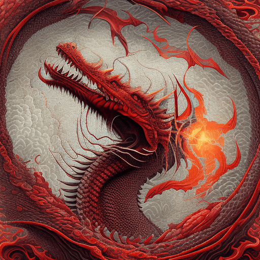 AI generated: red dragon in the waves art print, in the style of kōji morimoto, neo-traditional japanese, john bla...