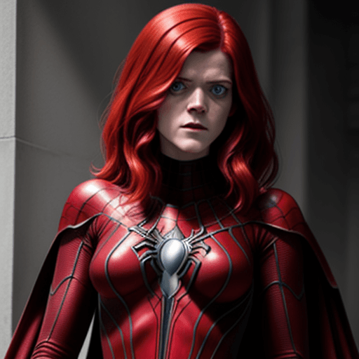 AI generated: Rose Leslie dressed as Spiderwoman.