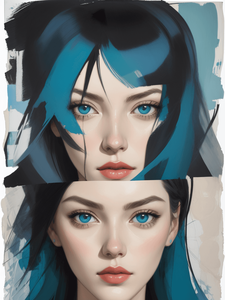 AI generated: print collage of a woman's face, in the style of josef kote, grunge beauty, dain yoon, cyan and blue...