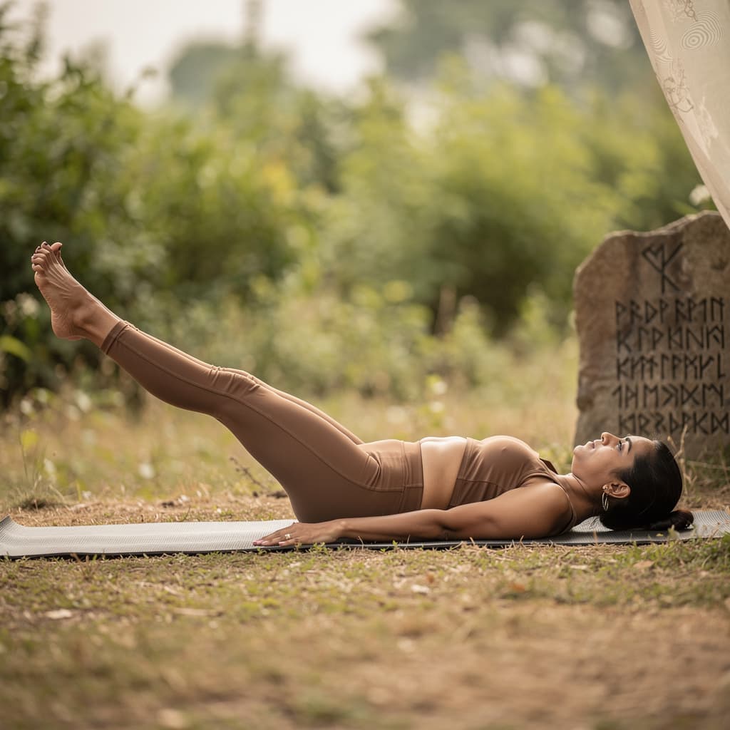 AI generated: A low-angle, full-body shot captures a young extremely captivating maritable Indian woman performing...
