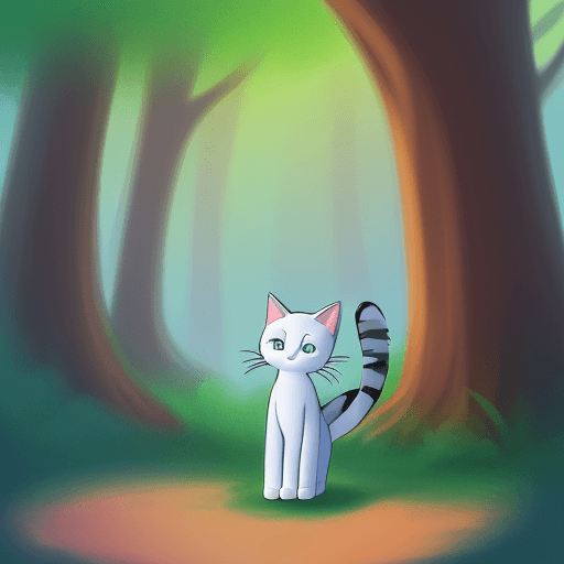 AI generated: a digital drawing of a cartoon simple cat standing in the forest in the style of disney