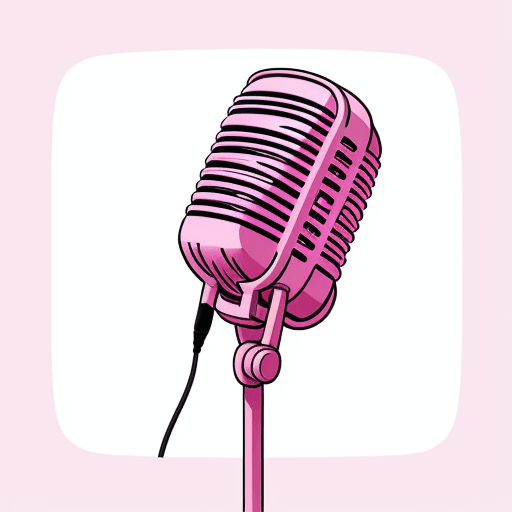 AI generated: pink microphone, cartoon, white background,