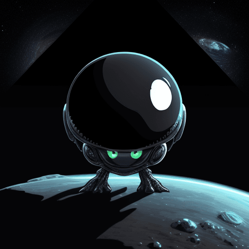 AI generated: an alien made of crystal::2 big shiny black eyes, soulful eyes::planet in the background --v 4 --q 2...