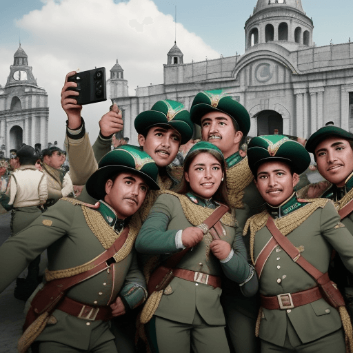 AI generated: GoPro selfie, photorealistic of a group of Mexican soldiers gather for a group photo and they took a...