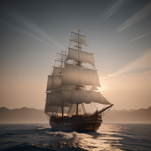 AI generated: Photo of a ultra realistic sailing ship, dramatic light, pale sunrise, cinematic lighting, battered,...