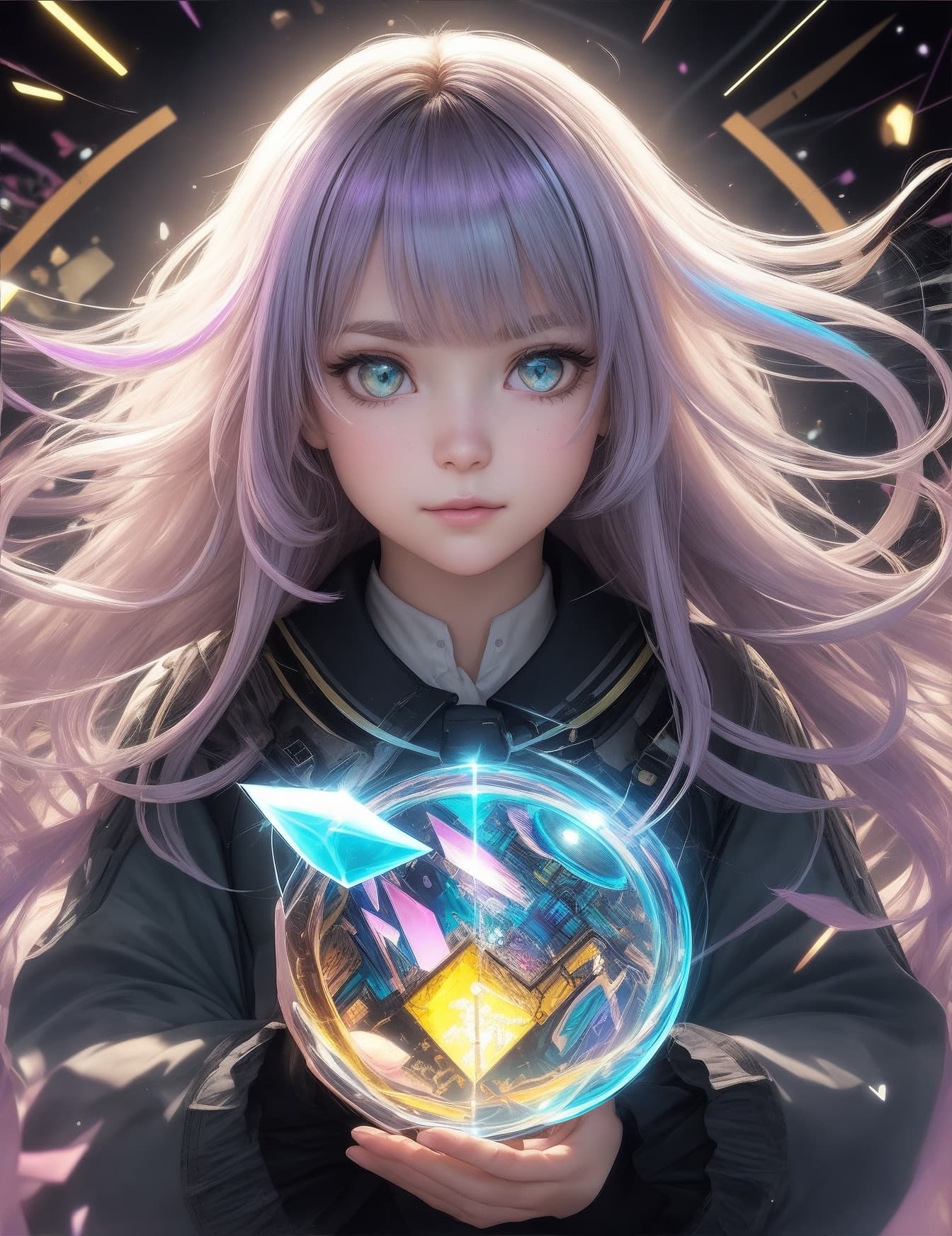 AI generated: ((illustration)), ((floating hair)), ((chromatic aberration)), ((caustic)), lens flare, dynamic angl...