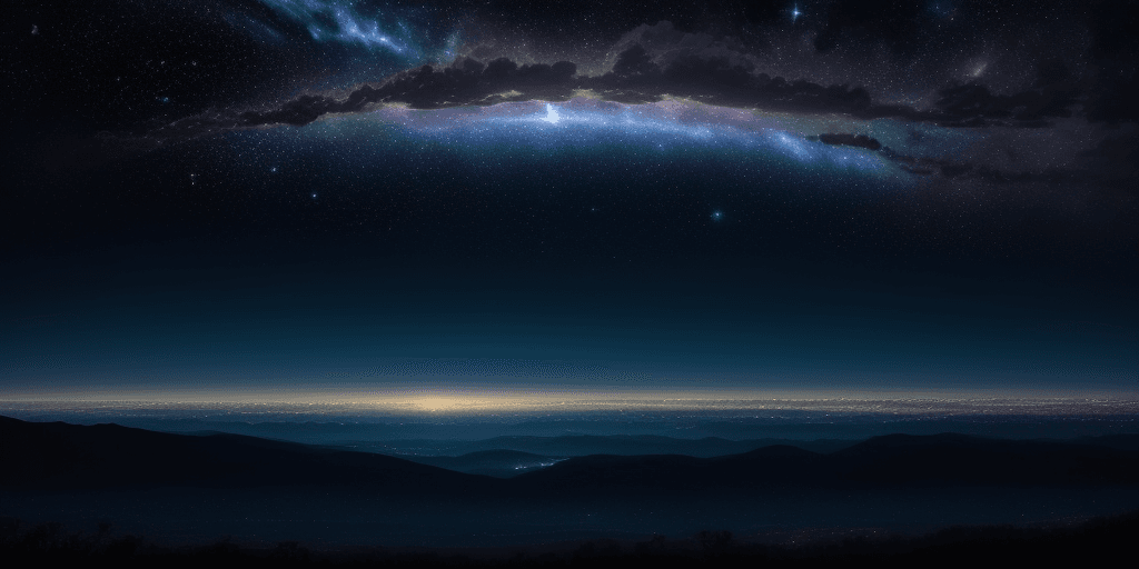 AI generated: cosmic night sky filled with planets, clouds, constellations and a supernova. Tranquil peaceful land...