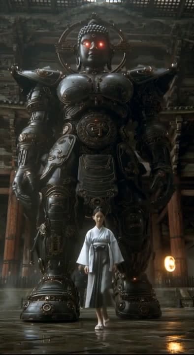 AI generated video: photorealistic, ultra detailed, cinematic 8k image, aspect ratio 9:16: directly outside Todai-ji Tem...