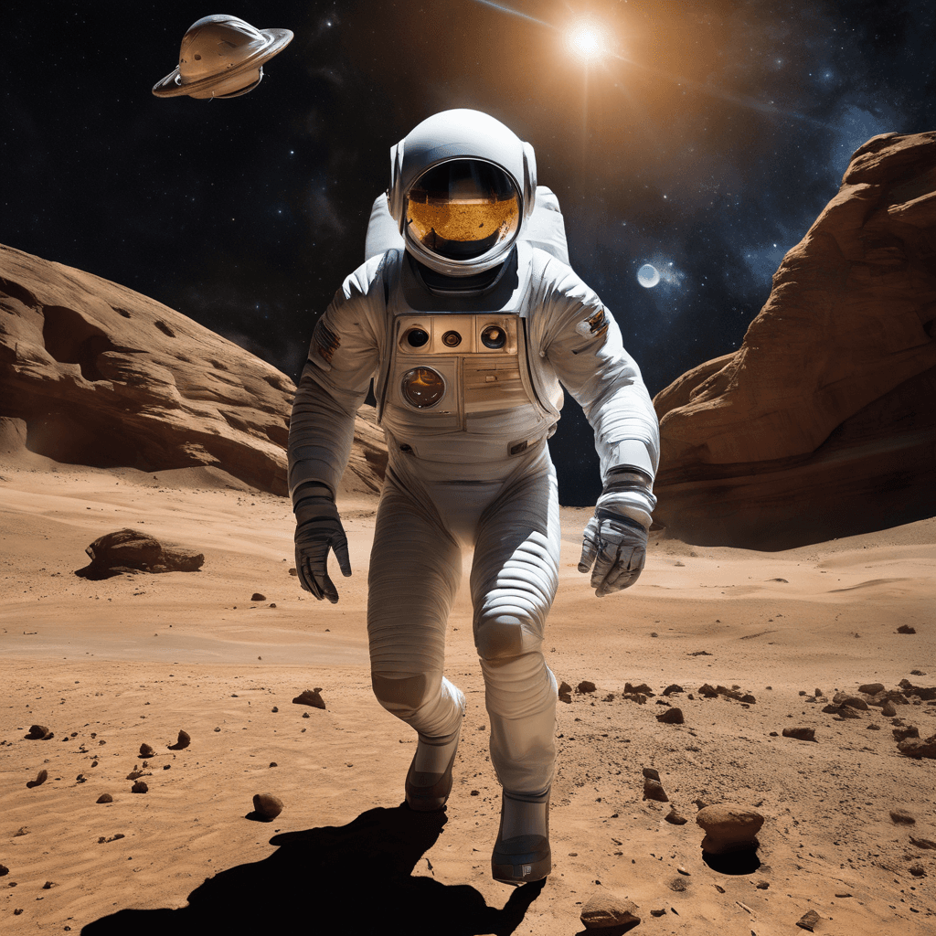 AI generated: An intrepid 37-year-old space archaeologist, wearing a space-ready archaeology suit and running an e...
