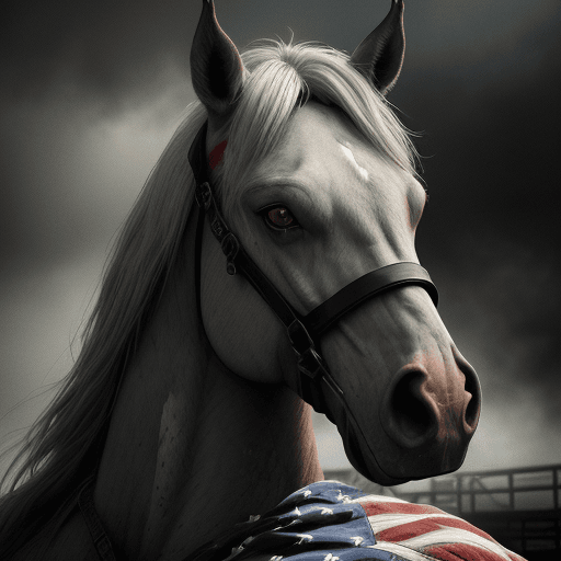 AI generated: American flag painted on horses face horse horseman rugged good looking of the apocalypse horseman o...