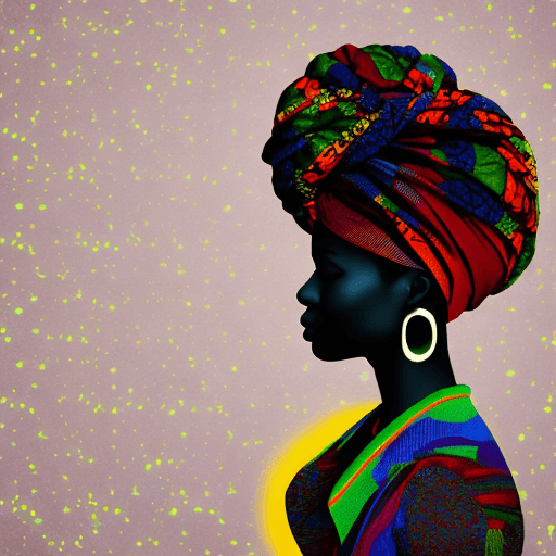 AI generated: Black silhouette of african american woman in a colorful head wrap and with an earring. Beautiful bl...