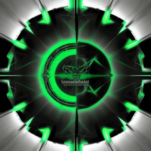 AI generated: un león basquetbolista cibernético en colores verde, blanco y negro. En un espacio futurista