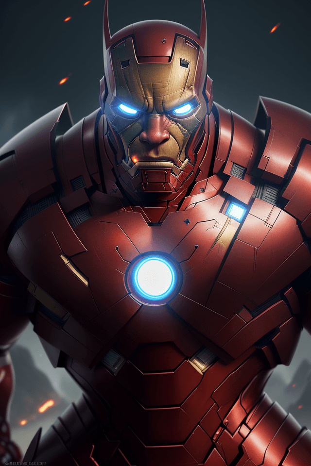 AI generated: body portrait, very angry iron man orc, intimidating, menacing, powerful, low angle, horror, octane ...