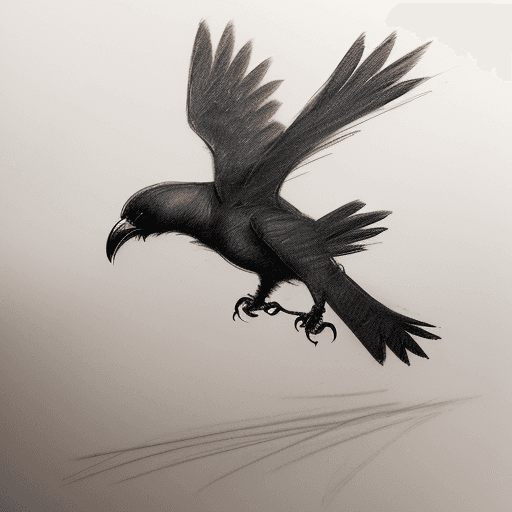 AI generated: Rough charcoal sketch on old paper, crow flying pose, clean line art --ar 68:128 --stylize 750 --v 5...