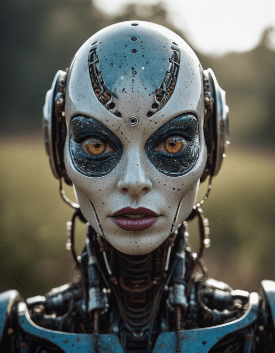 AI generated: A RAW photograph, of an evil robotic alien. [fine lines, faded freckles], highly detailed skin, mois...