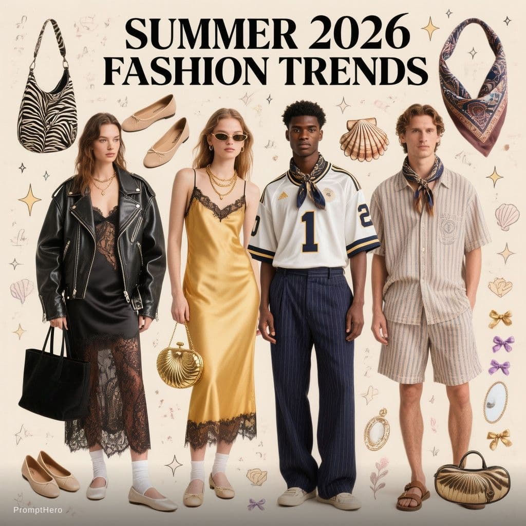 AI generated: Summer 2026 fashion trends mood board collage, cool-girl and cool-boy aesthetic, 
editorial style fl...
