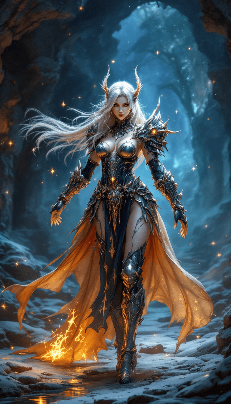 AI generated: final fantasy, babe, fantasy big beautifull armor with extrem many dettails and accesories, glowing,...