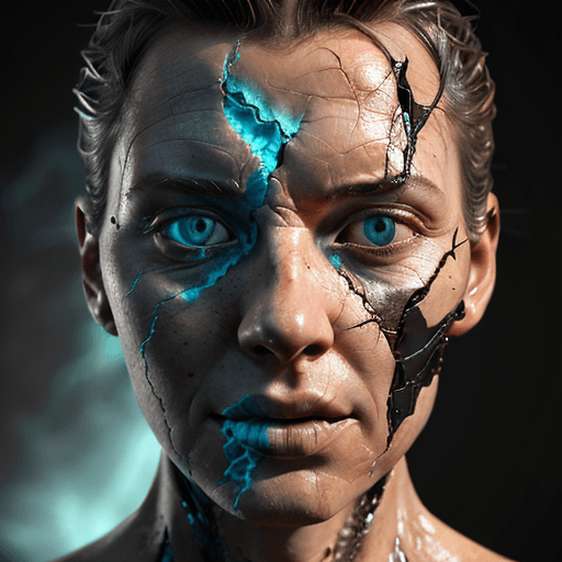 AI generated: a close up of a person's face on a cracked surface, inspired by Alberto Seveso, featured on zbrush c...